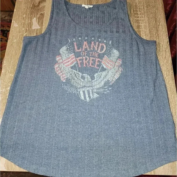 Maurices Land of the Free Patriotic American Flag Red White Blue Tank Top L - Picture 2 of 5